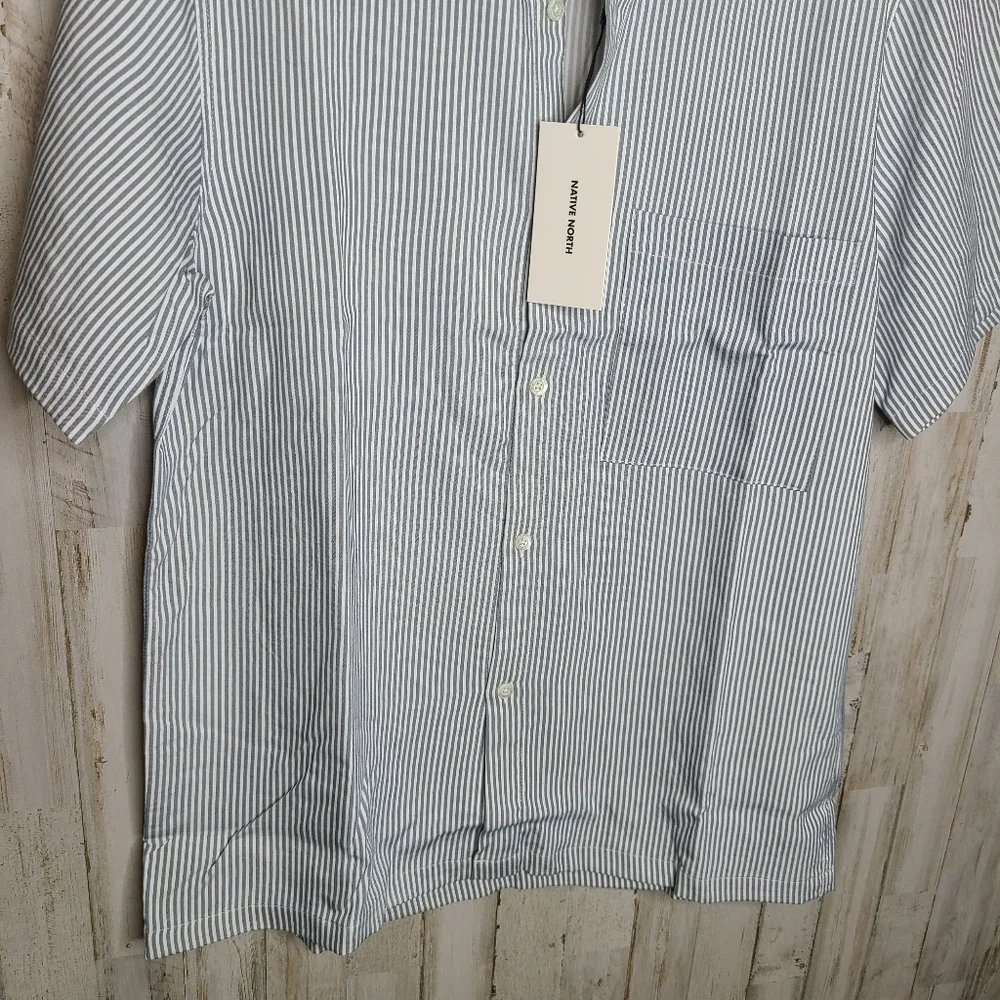 Native North Men's Blue Striped Bureau Shirt Button Up Front Size Large - Picture 6 of 9